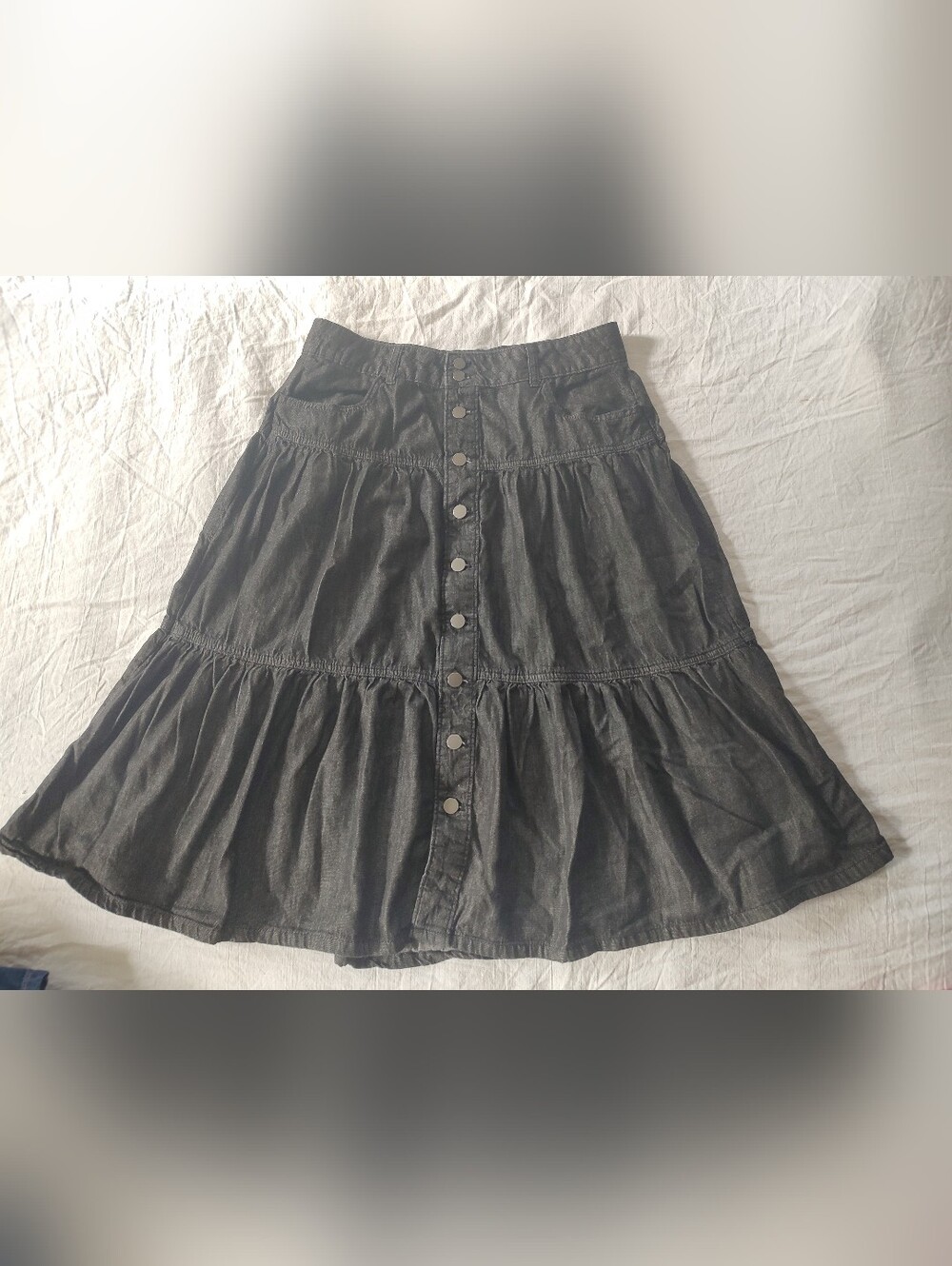 Time and Tru Black Button-Front Tiered Skirt Cotton